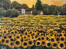 Buy Original Oil Painting Tuscany Sunflower Art Landscape Painting 12x16  Signed • 102.11£