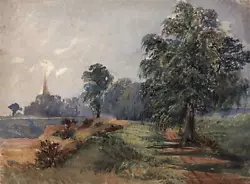 Buy David Cox Jr. (1809-1885) - Watercolour Painting - Trees & Church In Landscape • 150£