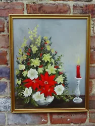Buy Vintage Framed 1980s Still Life Oil Painting Of Flowers Inc. Daffodils & Candle • 24£
