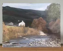 Buy Welsh Mid-Century Oil On Board - Stream Scene With Cottages • 40£