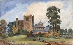 Buy FIGURES & CHURCH IN LANDSCAPE Victorian Watercolour Painting 19TH CENTURY • 30£