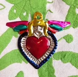 Buy Mini  Mexican Tin Heart Milagro Handcut & Painted Authentic Folk Art  #02 • 3.75£