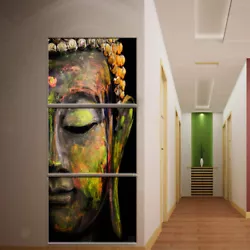 Buy 3 Panels Large Buddha Head Oil Painting On Canvas For Modern Home Decoration • 10.80£