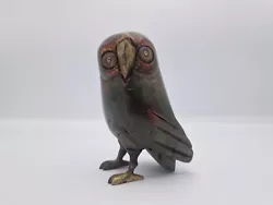 Buy Sergio Bustamante Wooden Owl Sculpture With Brass Feet Eyes & Beak • 400£