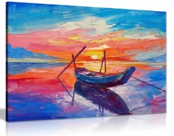 Buy Fishing Boats Sunset Painting Canvas Wall Art Picture Print • 11.99£