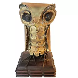 Buy Metal Art Owl Figure Sculpture Brutalist Whimsical Wood Base Hong Kong MCM VTG • 32.58£