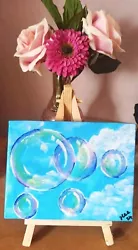 Buy Original Signed Acrylic Painting On Canvas With Coa (BUBBLE CLOUDS)  • 4.99£