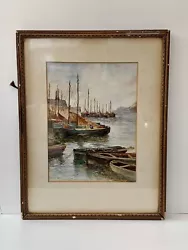 Buy Antique Original Watercolour Painting Fishing Boats In Harbour H R Smith 1921 • 25£