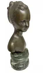Buy Vtg Louise Brongniart Bronze Girl Bust On Green Marble Jean-Antoine Houdon Repro • 48.11£