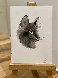 Buy ORIGINAL ACEO Miniature Painting Black Cat By Lisa EVANS • 4.95£