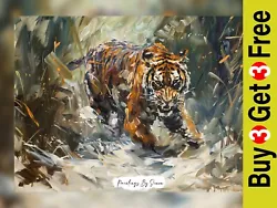Buy Dynamic Wildlife Tiger Art, Oil Painting Print 5 X7  On Matte Paper • 4.99£