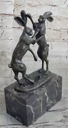 Buy Boxing Hares Rabbits Bronze Metal Statue Sculpture Figurine Marble Base Decor • 278.65£