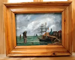 Buy Vintage Miniature Seascape Ship  Oil Painting On Panel Framed Signed • 38£
