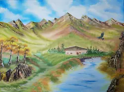 Buy Bob Ross Style Painting Oil On Canvas Alpine Home 18x24x1.5 Inch Deep Edge 3D • 85£