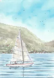 Buy Sea, Nature, Landscape - Sailboat (about 21 X 29.7 Cm) Orig Watercolor - U.Chef • 0.84£