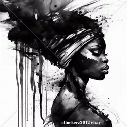 Buy Black And White Ink Portrait Painting, Abstract African Women Pintable Wall Art • 1.04£