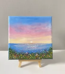 Buy Original Acrylic Painting Seascape Landscape Wild Flowers Sunset Sky Canvas Art • 16£