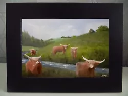 Buy Highland Cows, Mountain, Bob Ross Style, Landscape Painting, Wall Art, Framed • 14.99£