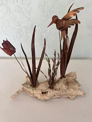 Buy Vintage Torch Cut Brutalist Copper Flowers And Bird On Driftwood Sculpture • 24.47£