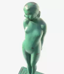 Buy Lovely ART DECO Green Enamel Metal STANDING NUDE Statue Signed Statue 1931 'EVE' • 265£