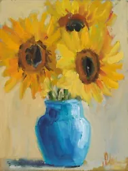 Buy Sunflowers Painting Bouquet In Vase Original Wall Art Abstract Flowers Oil Art • 32.68£