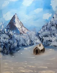 Buy Original Oil Painting Of A Log Cabin In The Mountains • 30£