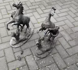 Buy 2 X Rare Metal Sculptures Of Horse & Rider Unsigned Vintage Sculpture 4 Repair • 150£