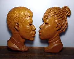Buy Wooden Hand African Carved Cameo Male And Female Ethnic Face Sculpture Plaques • 149.99£