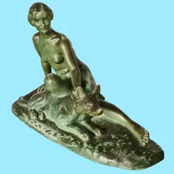 Buy Antique Art Deco Sculpture Statue Woman German Shepherd Dog L Riché • 299.22£