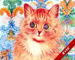 Buy Big Eye Fuzzy Kitten Louis Wain Painting Cute Soft Cat Art Real Canvas Print • 11.19£
