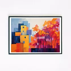 Buy Abstract Landscape Trees Houses Painting Illustration A5 Wall Decor Art Print  • 4.95£