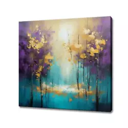 Buy Forest Trees Abstract Turquoise Purple Gold Oil Painting Style Canvas Print, • 58£