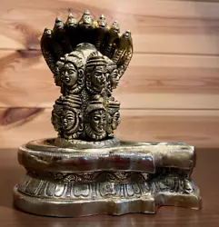 Buy 1.45 Kilos Mythological Twelve Faced Shiva Lingam Hooded Serpent Brass Sculpture • 175£