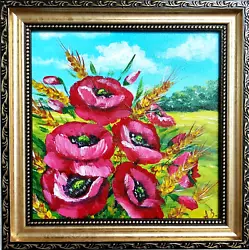Buy Red Poppy Painting Wheat Field Hand Painted Poppies Landscape Floral Gold Framed • 42.48£