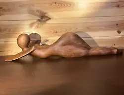 Buy 59cm Long Reclining Woman Hand Carved Sensual Vintage Wooden Female Sculpture • 75£