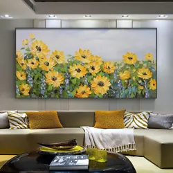Buy Mintura Hand Painted Knife Sunflower Oil Paintings On Canvas Home Decor Wall Art • 43.05£