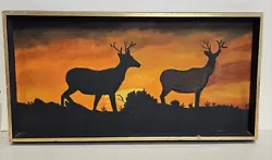 Buy Vintage 1970s Retro DEER FOREST SUNSET Oil Painting On Canvas FRAMED Signed KH • 16.34£