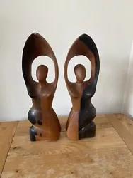 Buy Vintage Pair Of Hand Carved African Women Sculptures In Gaboon Ebony Wood • 75£