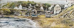 Buy Watercolour Print Painting Cadgwith Cove Helston Cornwall Maritime Beach Fishing • 24.99£