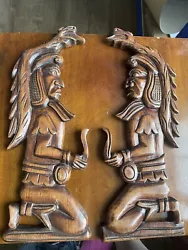 Buy Vintage Pair Hand Carved Wood Wall Hanging Native American Folk Art Honduras OA • 18£