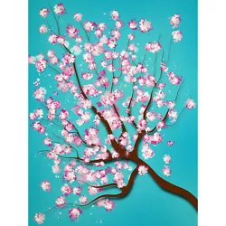 Buy Cherry Blossom Tree Branch Pink Blue Painting XL Wall Art Canvas Print • 21.99£