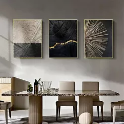 Buy 3Pcs Set Abstract Gold Black Canvas Painting Wall Art Prints Pictures Home Decor • 13.42£