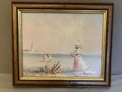 Buy Marie Charlot Vintage Oil On Canvas -Signed- Victorian Ladies On Beach 8 X10  • 24£