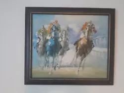 Buy HORSE RACING Signed LARGE FRAMED OIL PAINTING • 150£