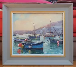 Buy Boats Moored At Mousehole Harbour, Cornwall, Oil Painting • 340£