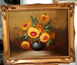 Buy F. Witton  Large Oil Painting On Canvas Still Life Sunflowers Framed • 85£