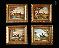 Buy Set Of Vintage English Characterful Horse Hunting Paintings Antique Style Frame • 150£