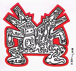 Buy ❤️ Keith Haring - Pop Art - Original Drawing - Dogs  With Small Illustrations • 99£