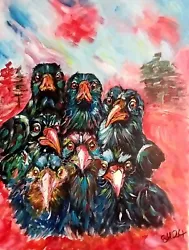 Buy Original Acrylic On Canvas - Rainbow Crows, Birds, Cheerful! • 40£